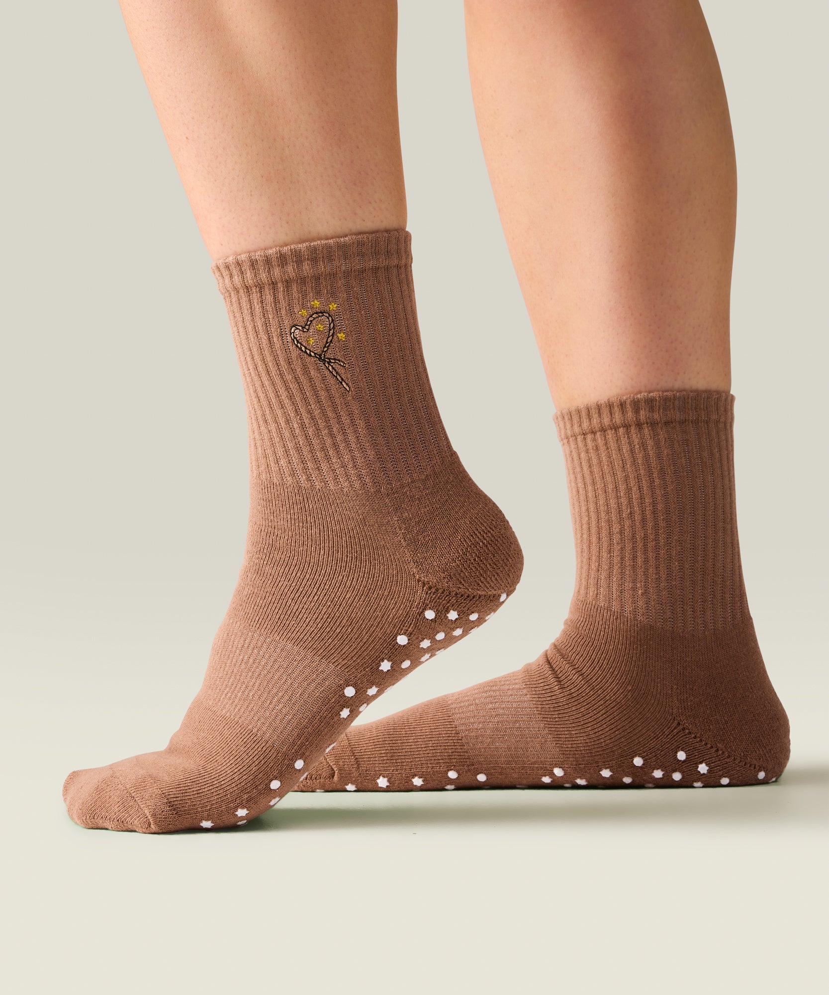 Crew Non Slip Grip Socks - Lasoo Heart Tan