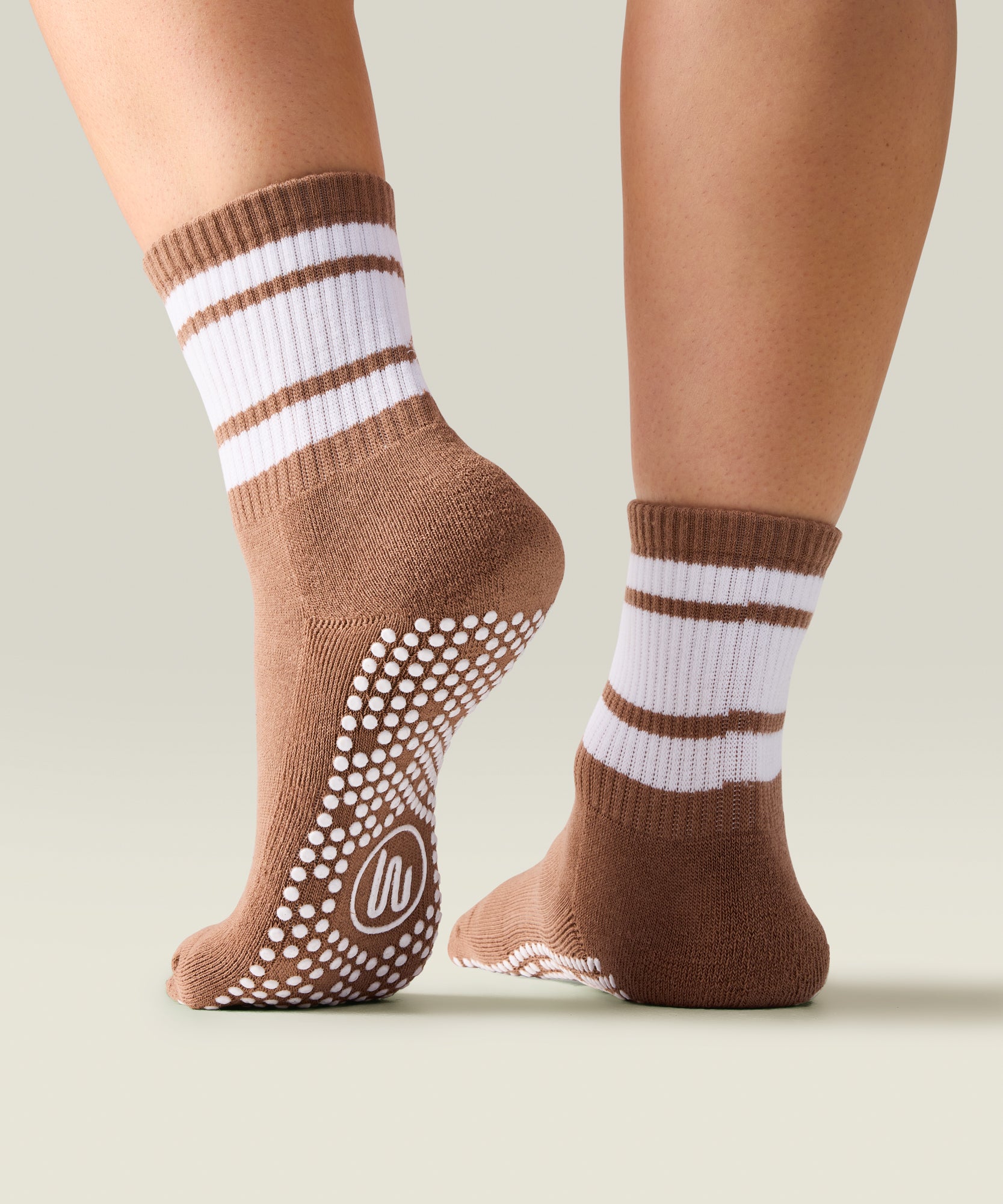 Crew Non Slip Grip Socks - Tan Stripe