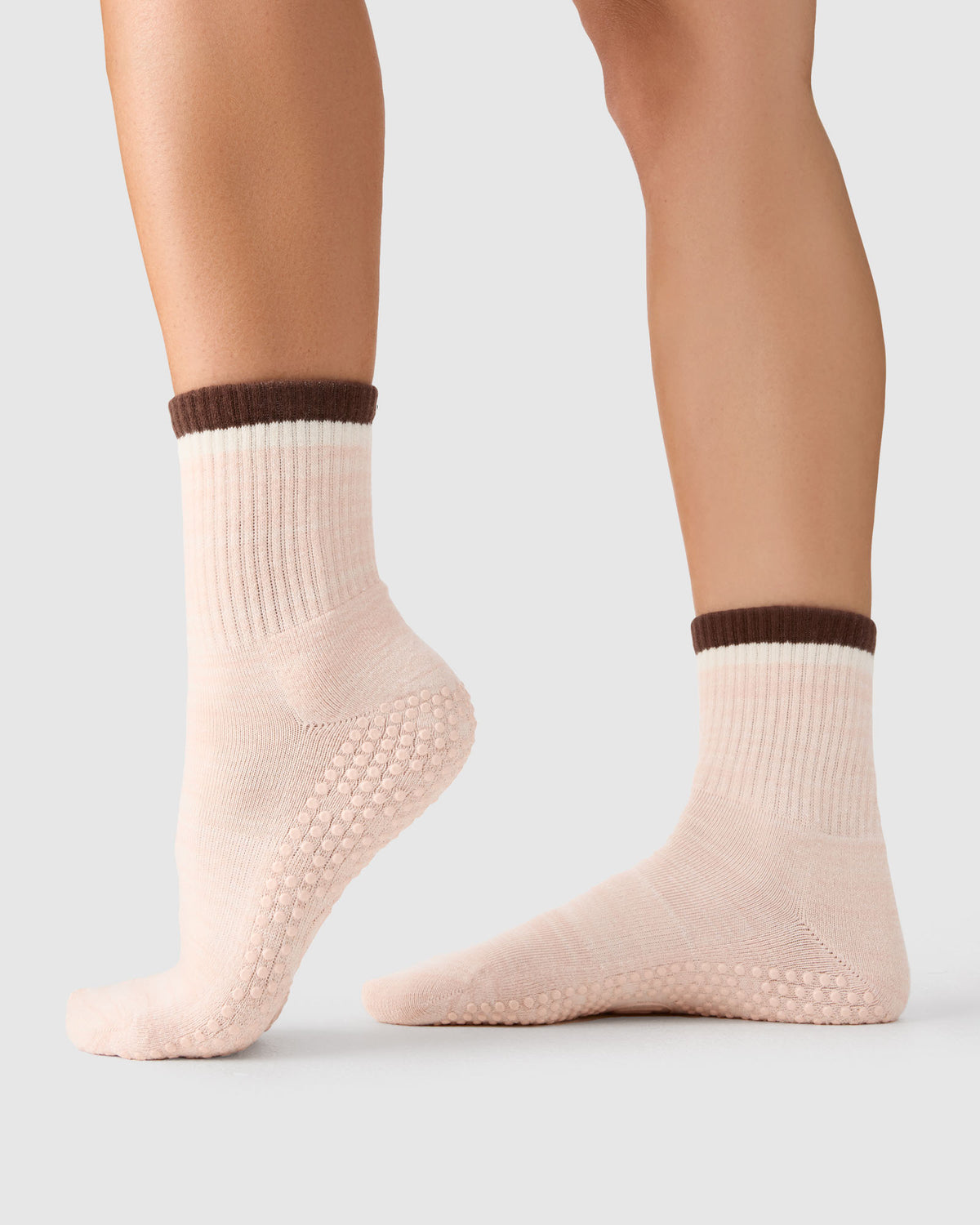 Crew Grip Sock - Block Stripes Soft Pink Marle & Espresso