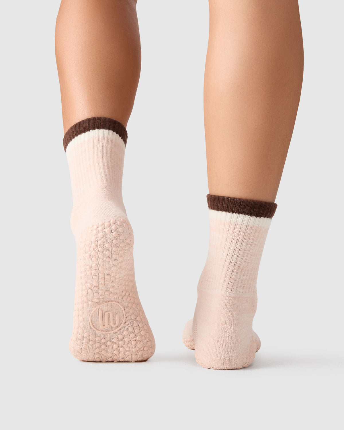 Crew Grip Socks - Block Stripes Soft Pink Marle & Espresso