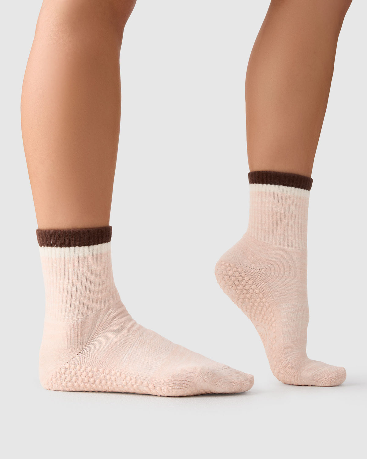Crew Grip Socks - Block Stripes Soft Pink Marle & Espresso