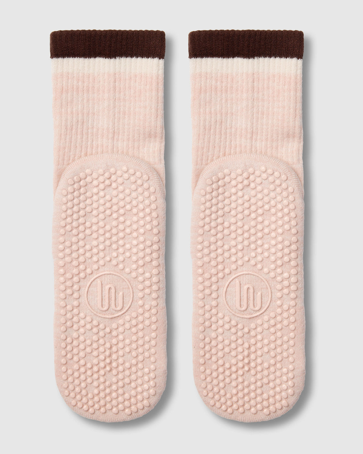 Crew Grip Socks - Block Stripes Soft Pink Marle & Espresso
