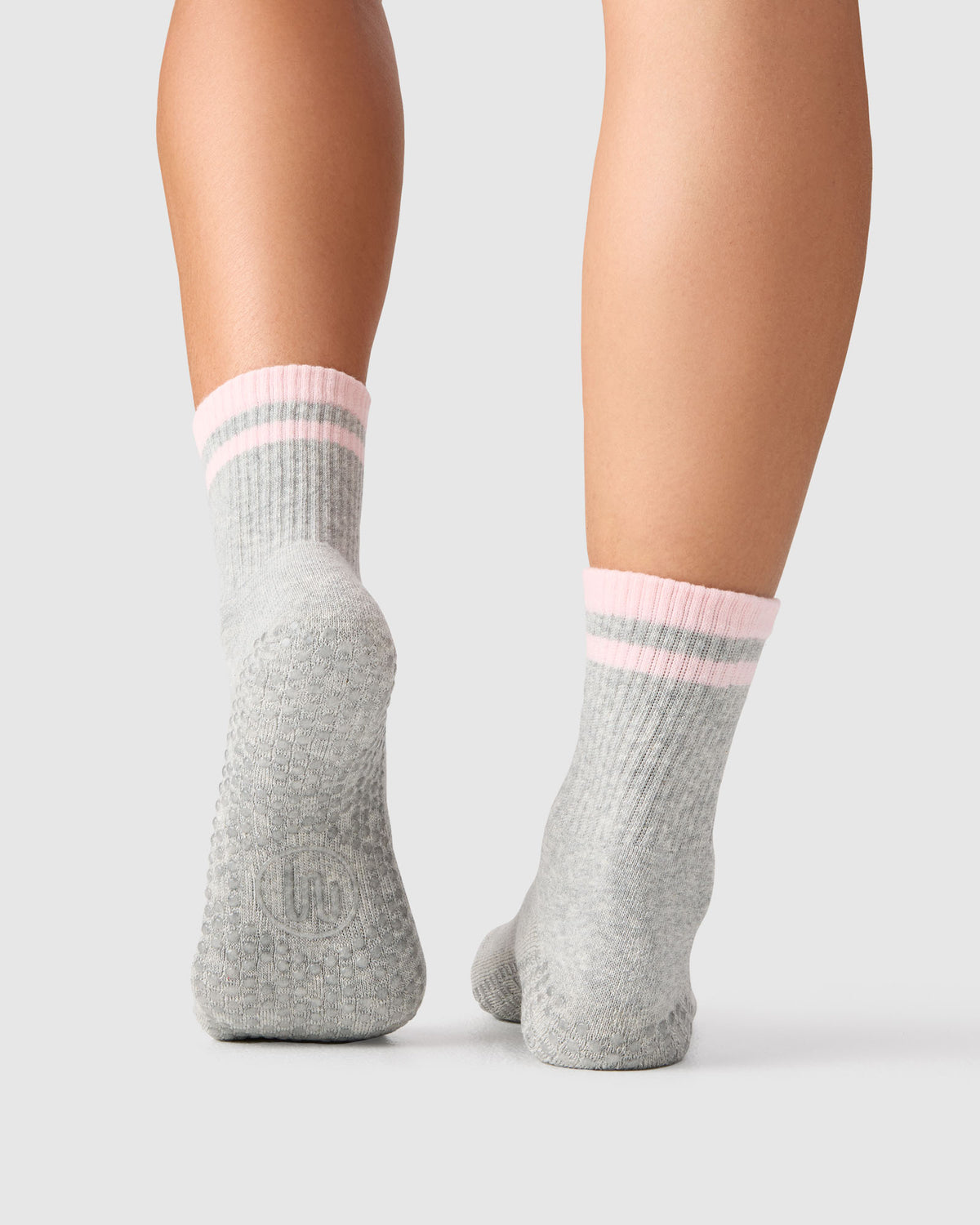 Crew Grip Socks - Retro Stripe Grey Marle & Sweet Pink