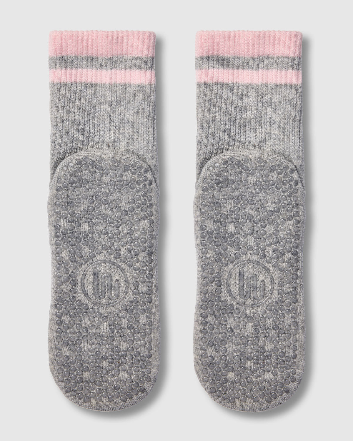 Crew Grip Socks - Retro Stripe Grey Marle & Sweet Pink