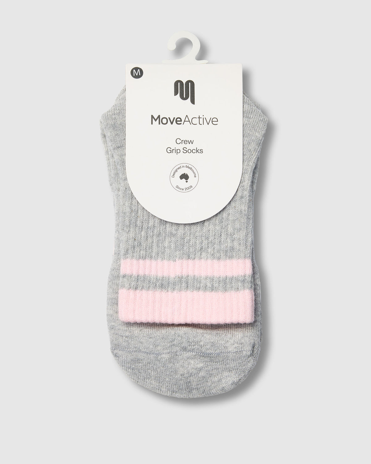 Crew Grip Socks - Retro Stripe Grey Marle & Sweet Pink