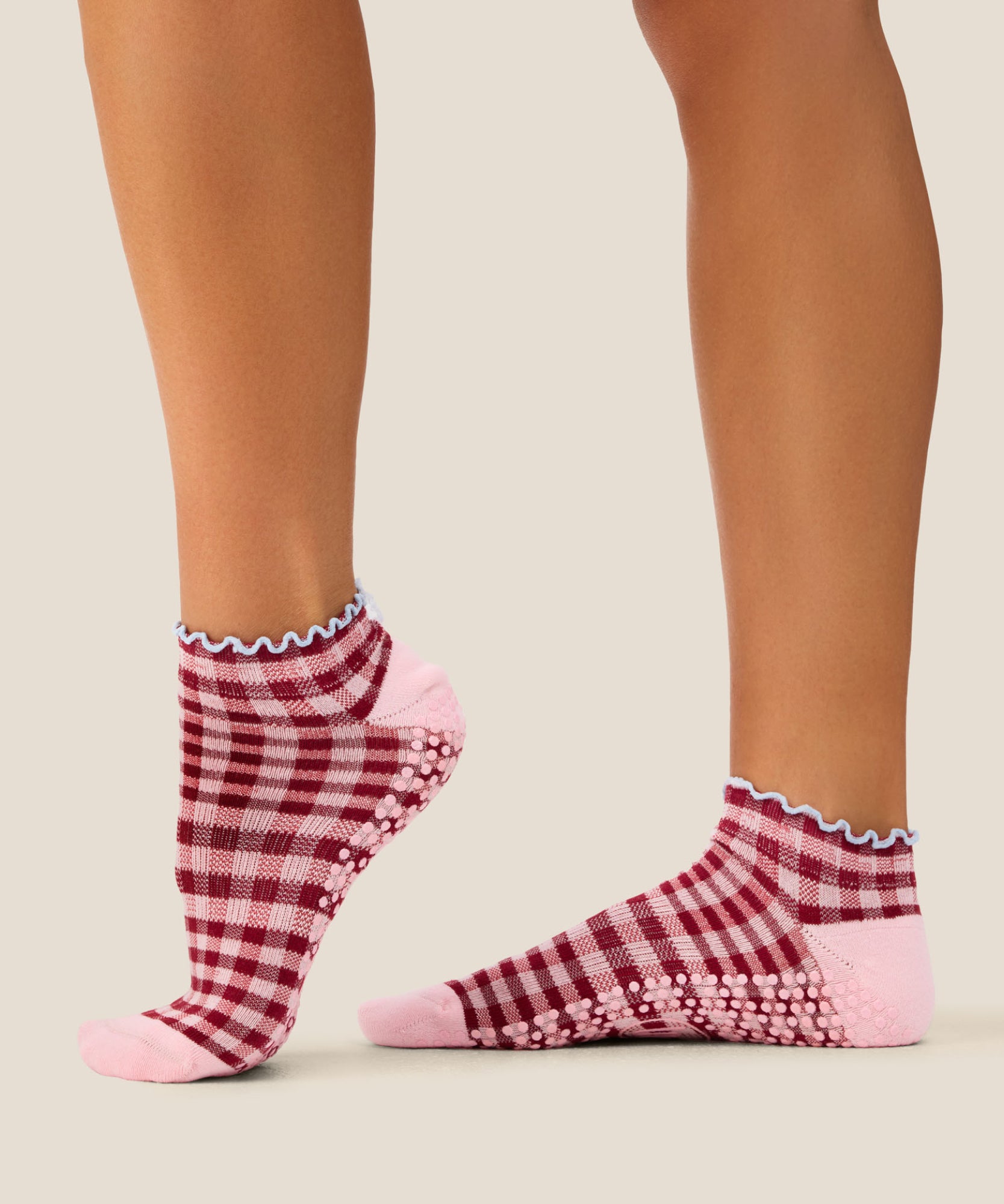 Low Rise Grip Socks - Picnic Check Red