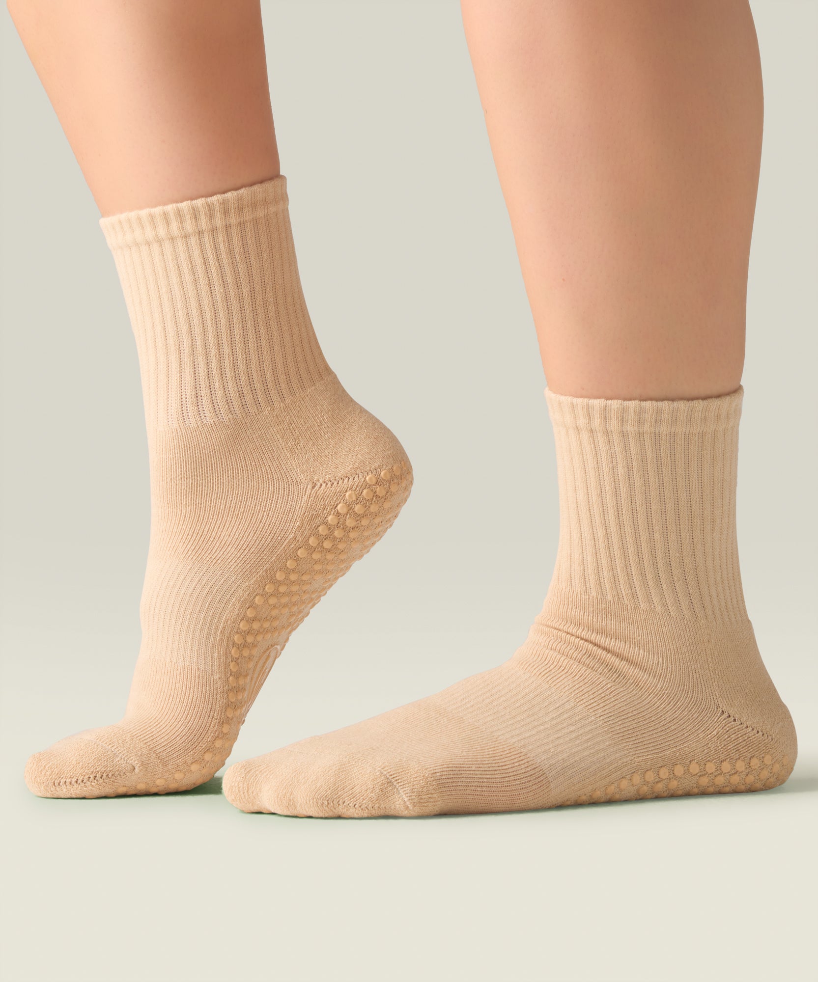 Crew Non Slip Grip Socks - Almond