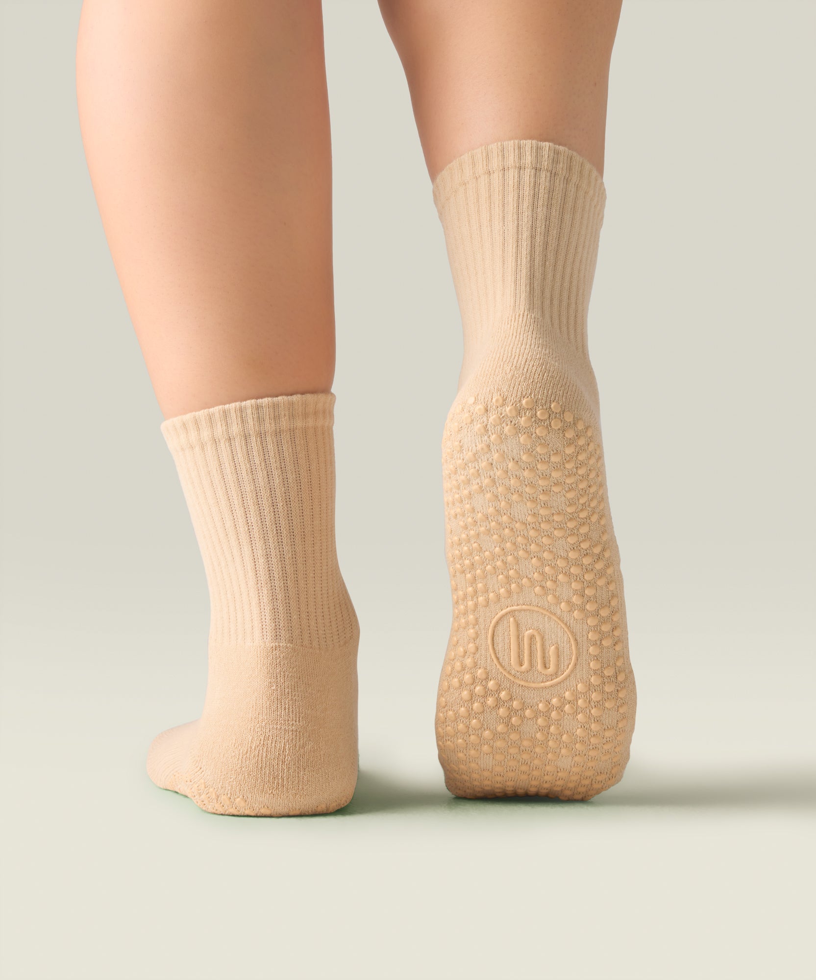 Crew Non Slip Grip Socks - Almond