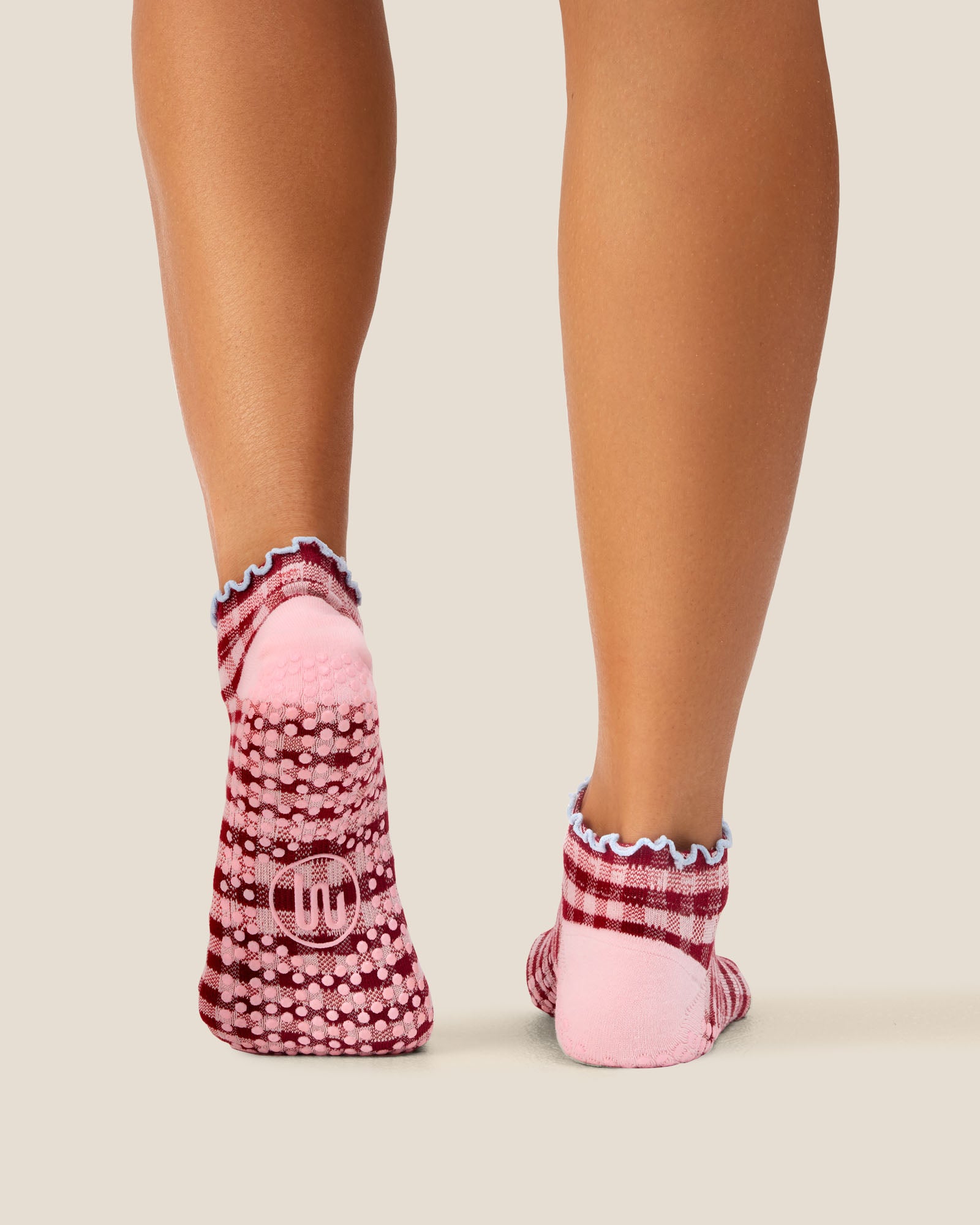 Low Rise Grip Socks - Picnic Check Red