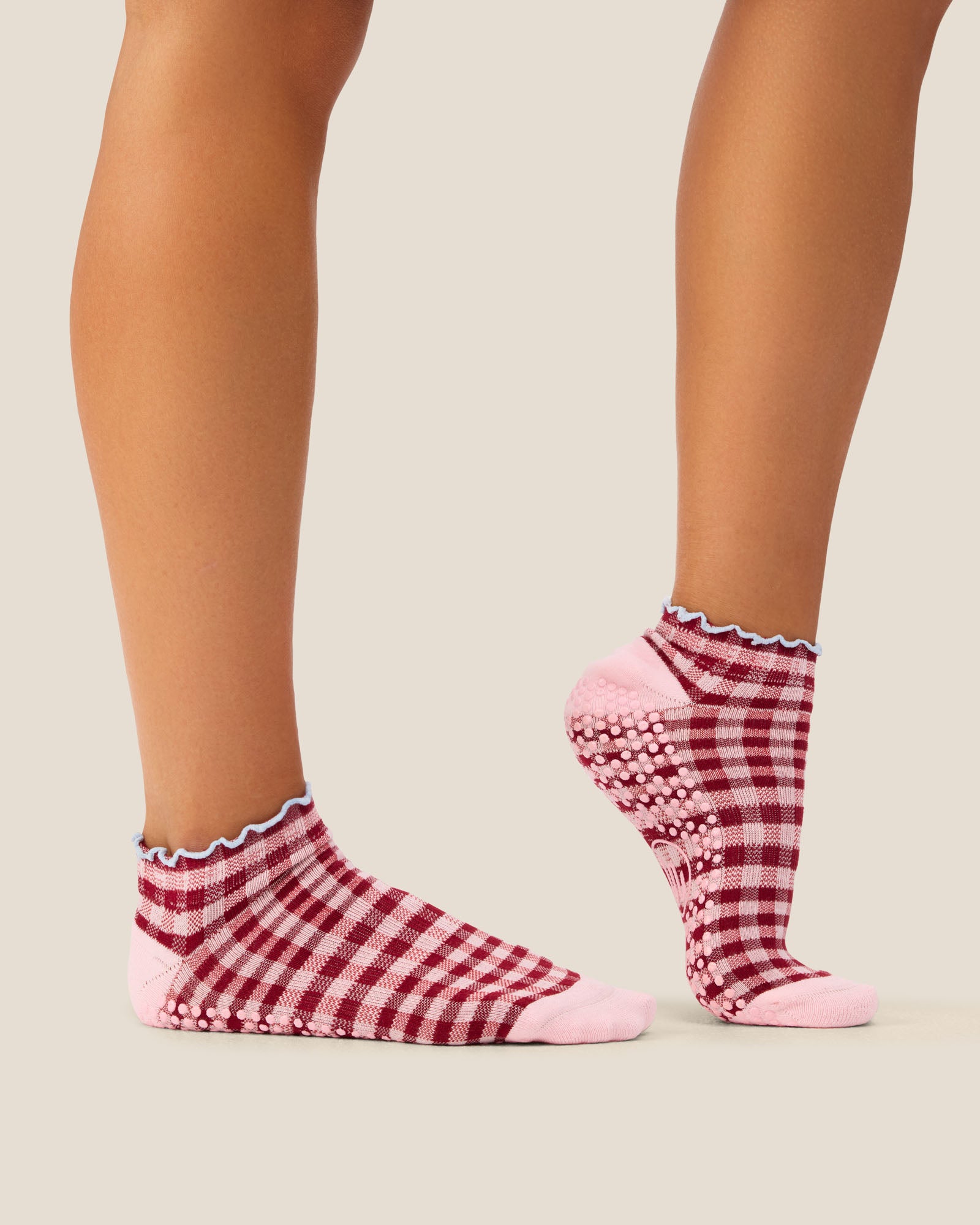 Low Rise Grip Socks - Picnic Check Red