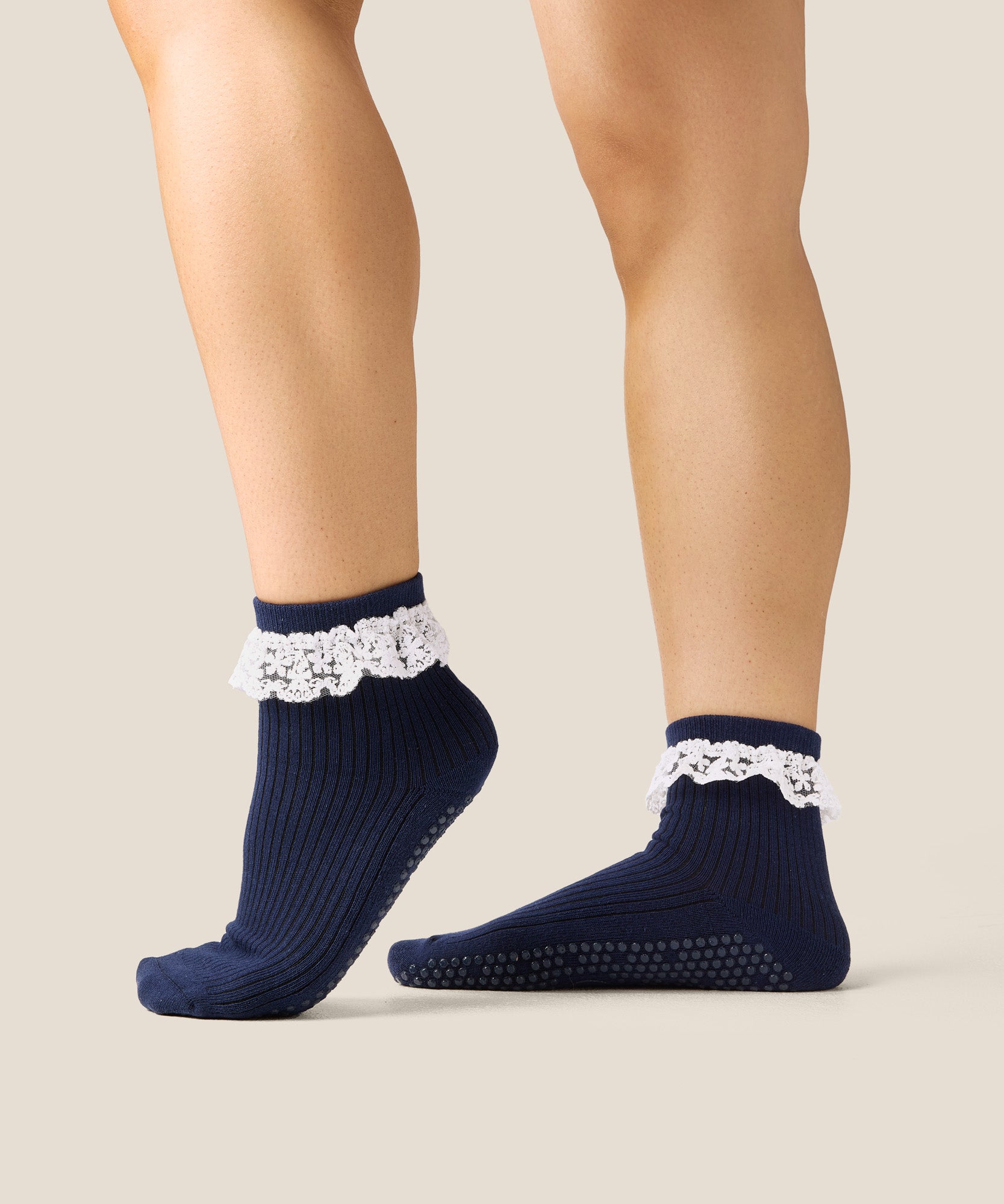 Quarter Crew Grip Socks - Lovers Lace Navy