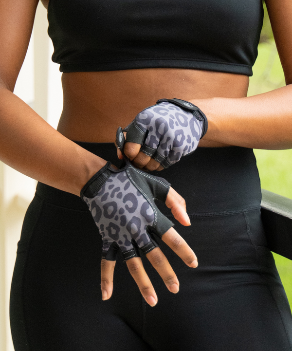 Pilates Grip Gloves - Black Cheetah