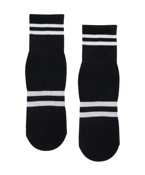 Crew Non Slip Grip Socks - Ribbed Sporty Stripe Black