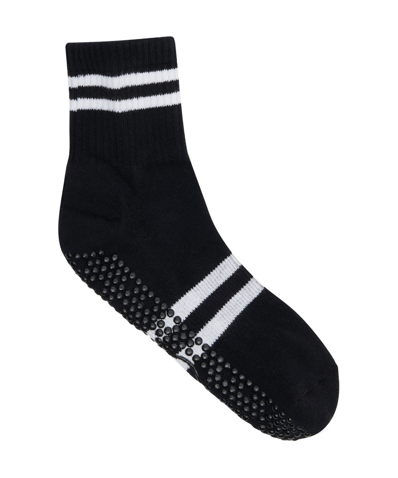 Crew Non Slip Grip Socks - Ribbed Sporty Stripe Black