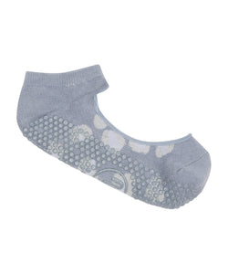 Slide On Non Slip Grip Socks - Silver ‘Sparkle’ Cheetah in Cloudy Blue