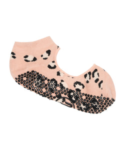Slide On Non Slip Grip Socks - Peach Cheetah