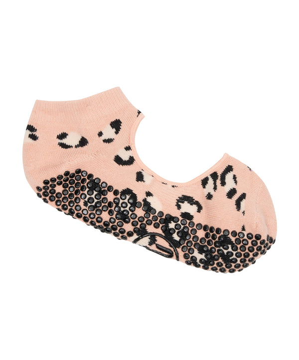 Slide On Non Slip Grip Socks - Peach Cheetah