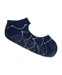 Slide On Non Slip Grip Socks - Scallop Navy