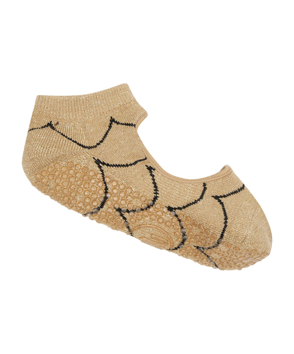 Slide On Non Slip Grip Socks - Scallop Gold