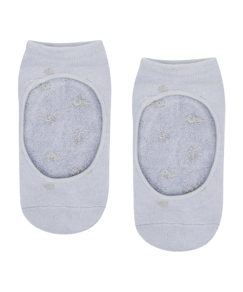 Slide On Non Slip Grip Socks - Baby Blue with Silver ‘Sparkle’ Spots