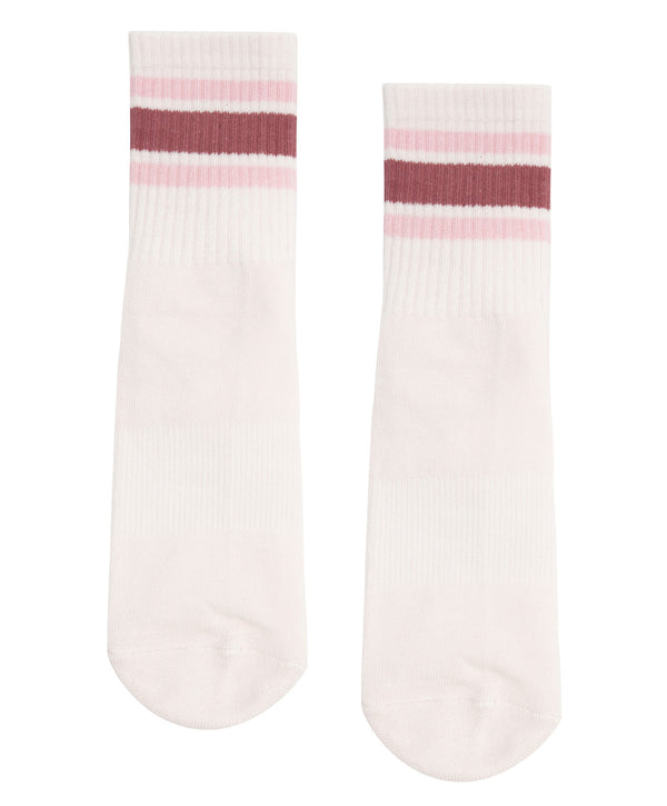 Crew Non Slip Grip Socks - Ribbed Sporty Stripe Blush